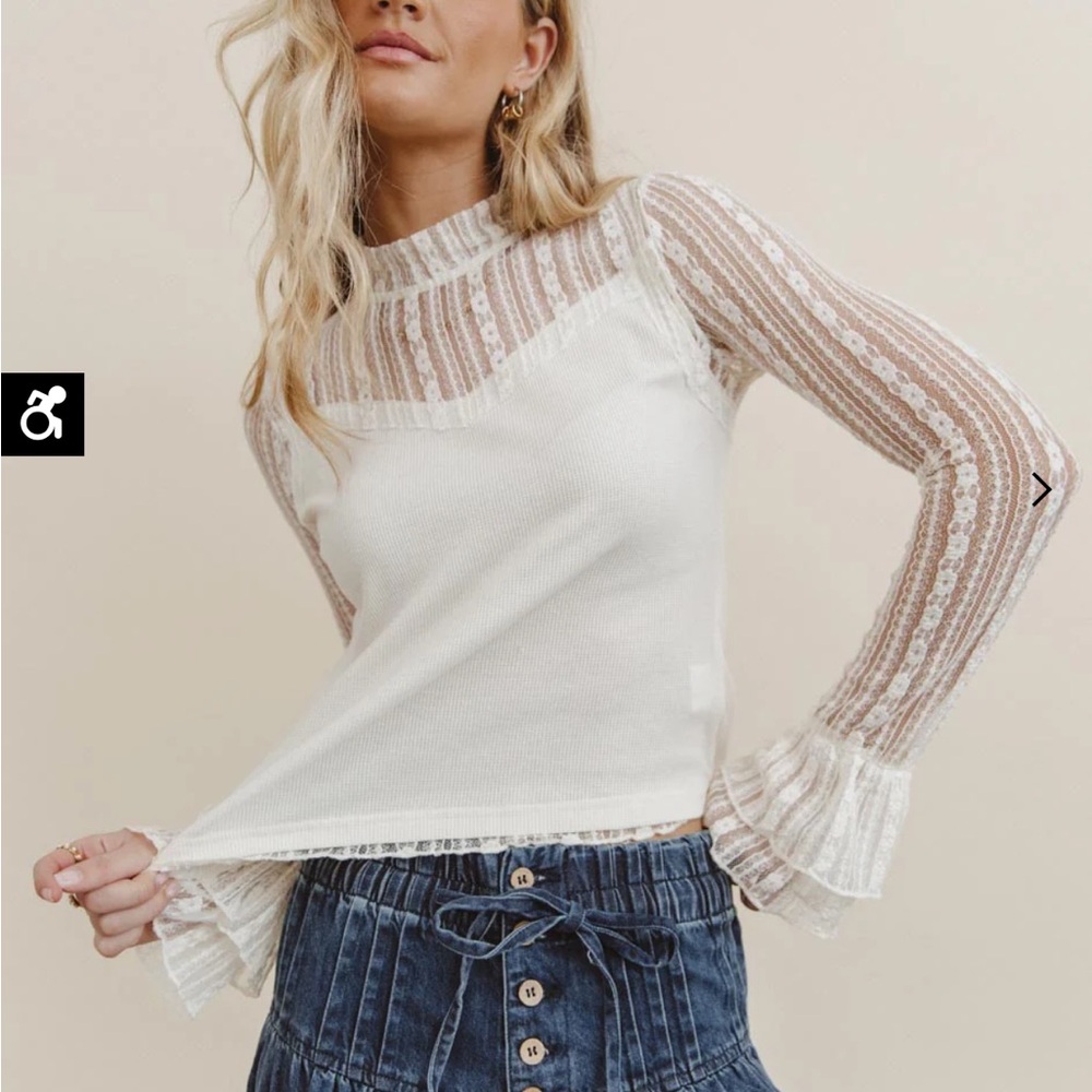 bohme Ivory Lace Yoke Long Sleeve Top